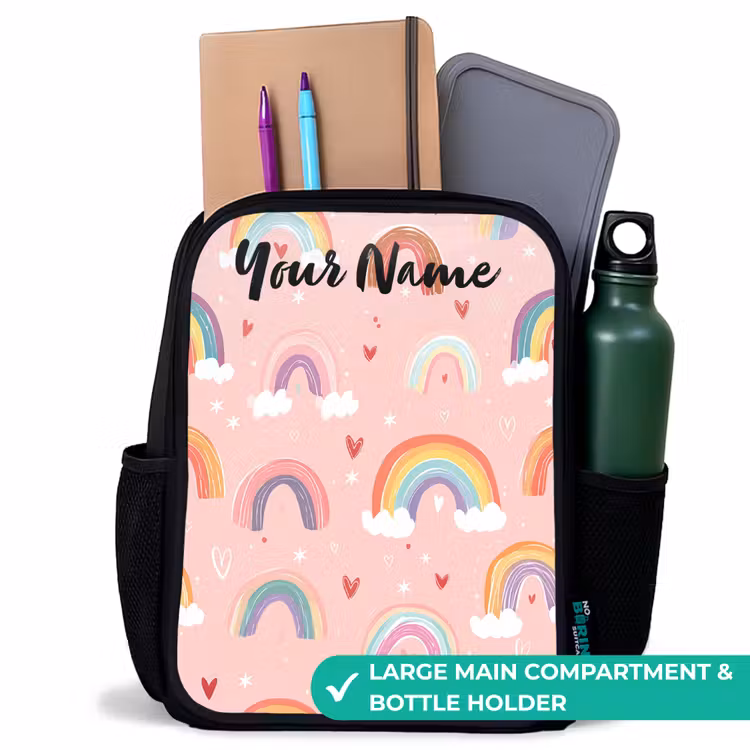 Kids backpack with name - Black - Rainbow - Pattern - Pastel — 10