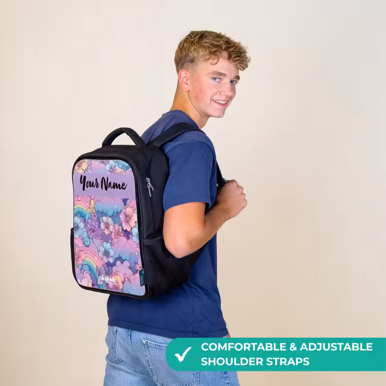 Kids backpack with name - Black - Rainbows - Flowers - Colorful — 11