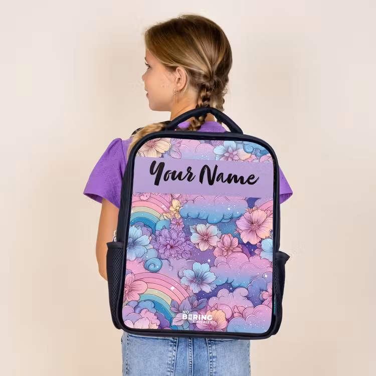 Kids backpack with name - Black - Rainbows - Flowers - Colorful — 4