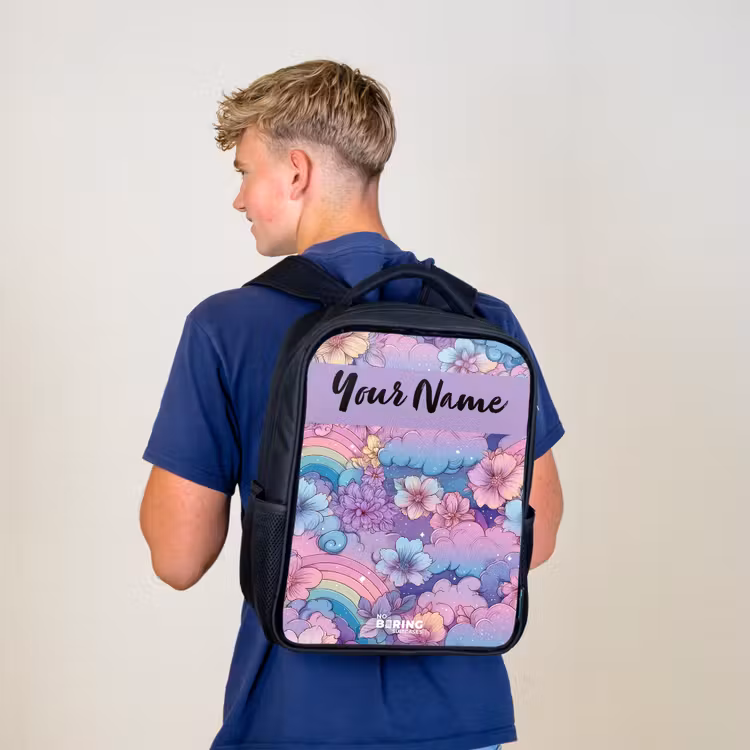 Kids backpack with name - Black - Rainbows - Flowers - Colorful — 5