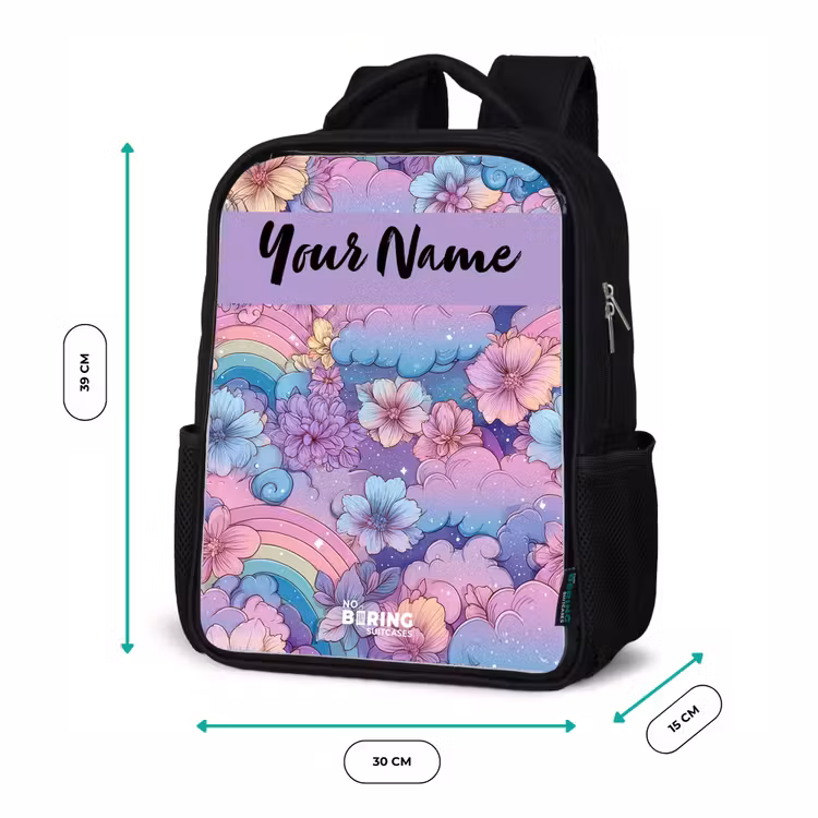 Kids backpack with name - Black - Rainbows - Flowers - Colorful — 8