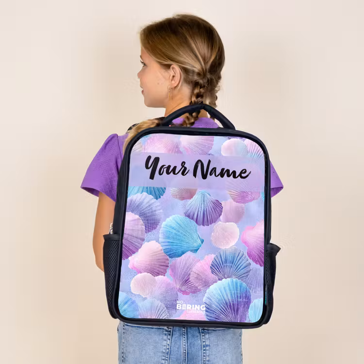 Kids backpack with name - Black - Shells - Purple - Blue - Pattern — 4