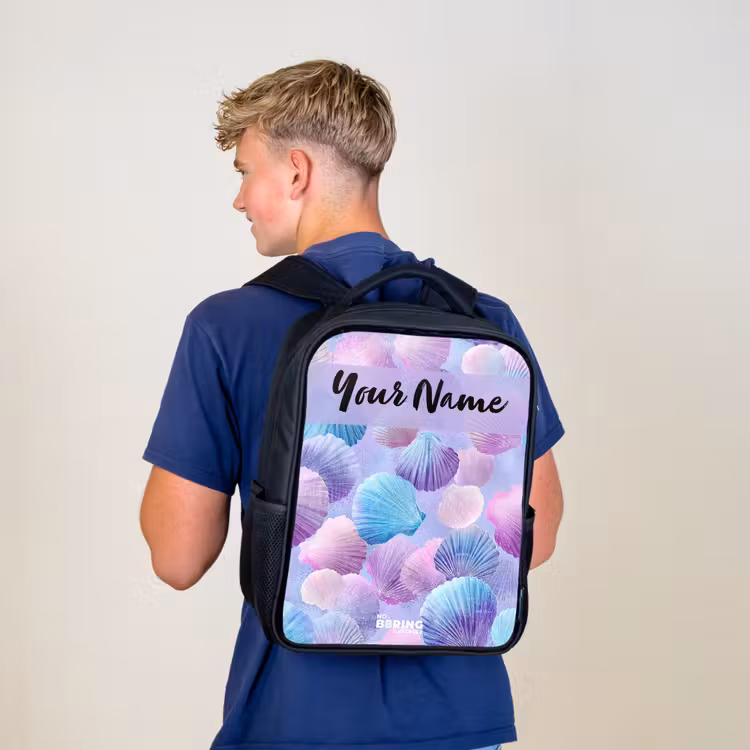 Kids backpack with name - Black - Shells - Purple - Blue - Pattern — 5