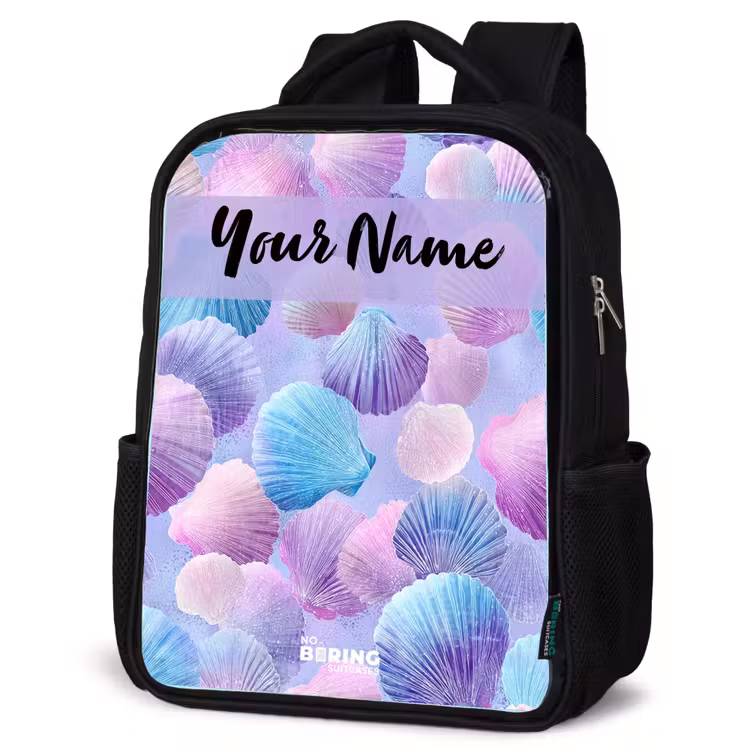 Kids backpack with name - Black - Shells - Purple - Blue - Pattern — 6