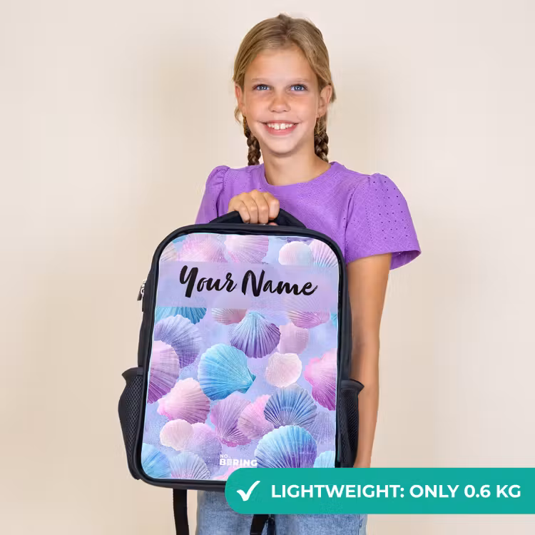 Kids backpack with name - Black - Shells - Purple - Blue - Pattern — 9