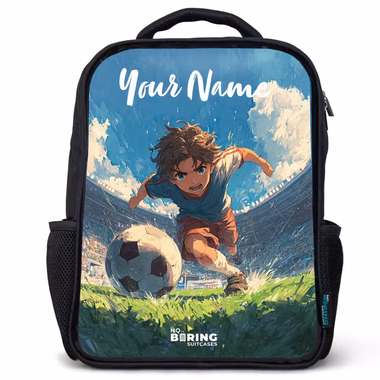 Kids backpack with name - Black - Soccer - Grass - Stadium - Painting — 1