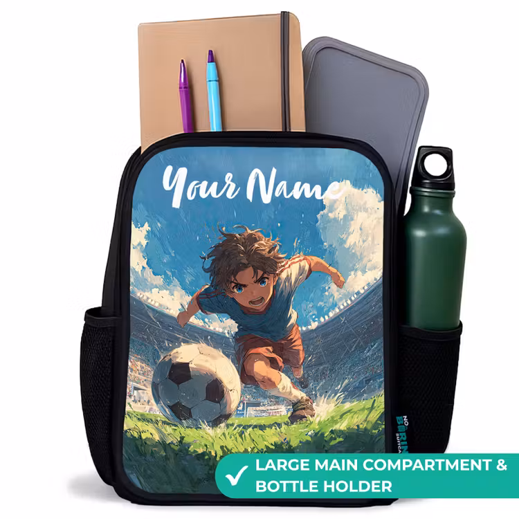 Kids backpack with name - Black - Soccer - Grass - Stadium - Painting — 10
