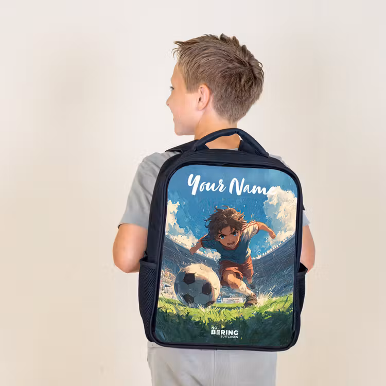 Kids backpack with name - Black - Soccer - Grass - Stadium - Painting — 2