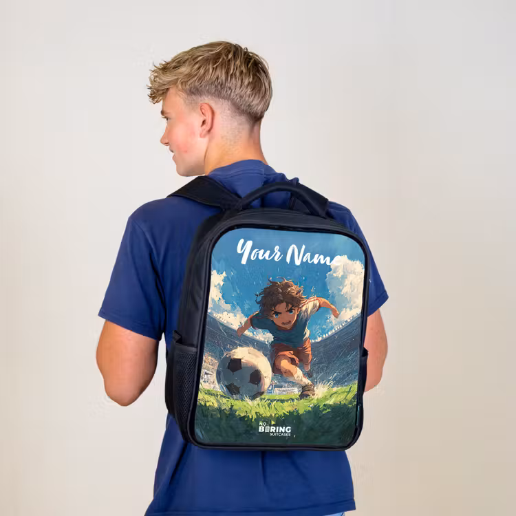 Kids backpack with name - Black - Soccer - Grass - Stadium - Painting — 5