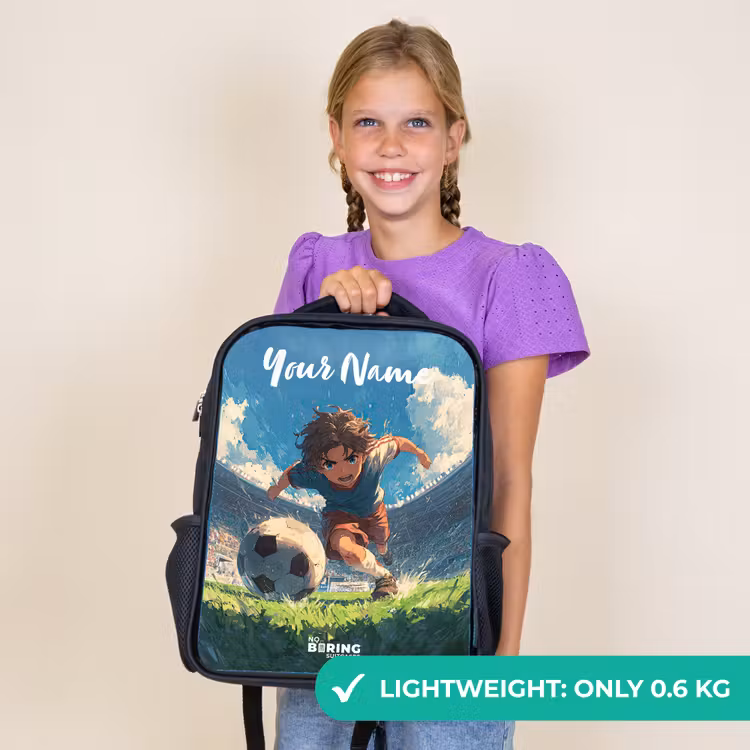 Kids backpack with name - Black - Soccer - Grass - Stadium - Painting — 9