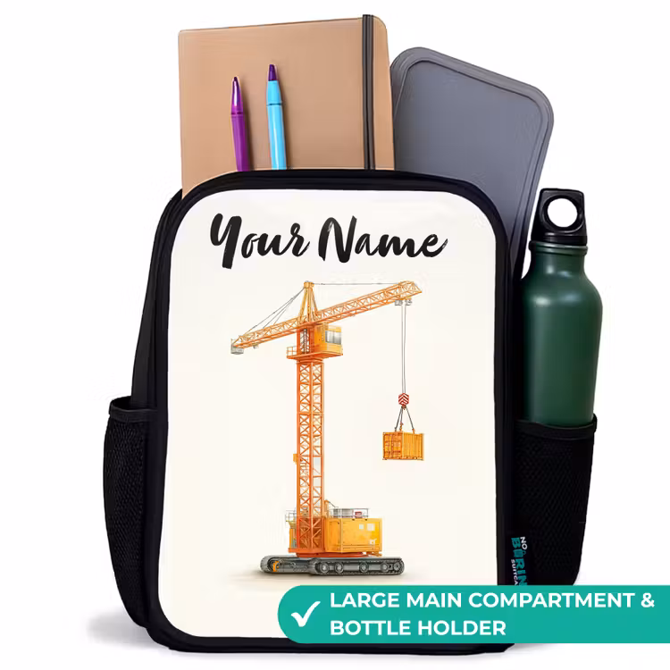 Kids backpack with name - Black - Tower Crane - Signed - Orange — 10