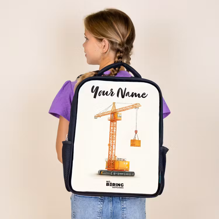 Kids backpack with name - Black - Tower Crane - Signed - Orange — 4