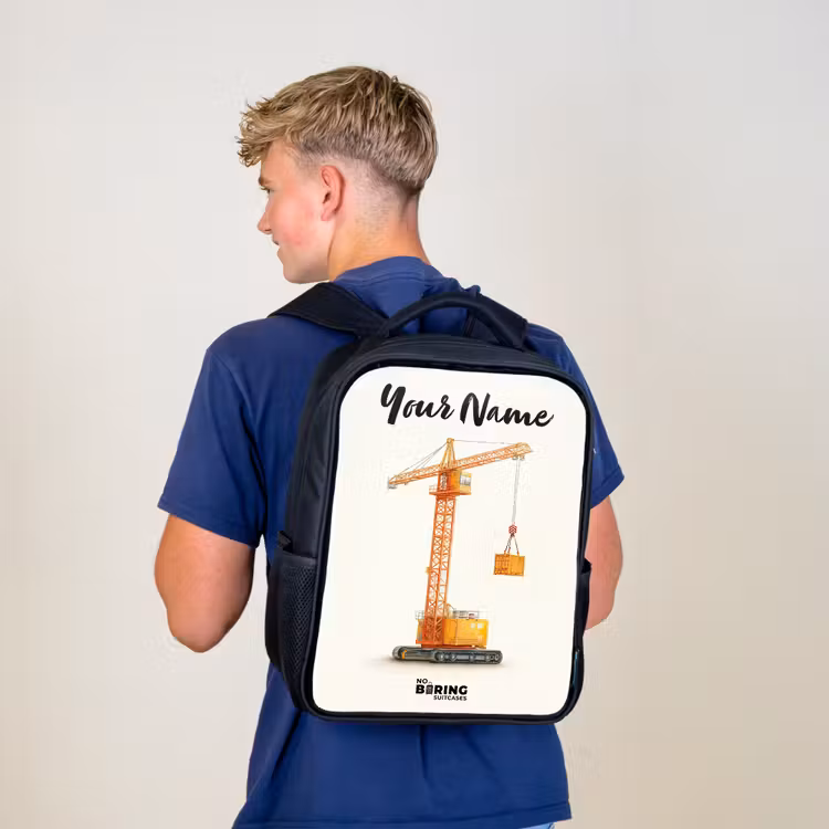 Kids backpack with name - Black - Tower Crane - Signed - Orange — 5