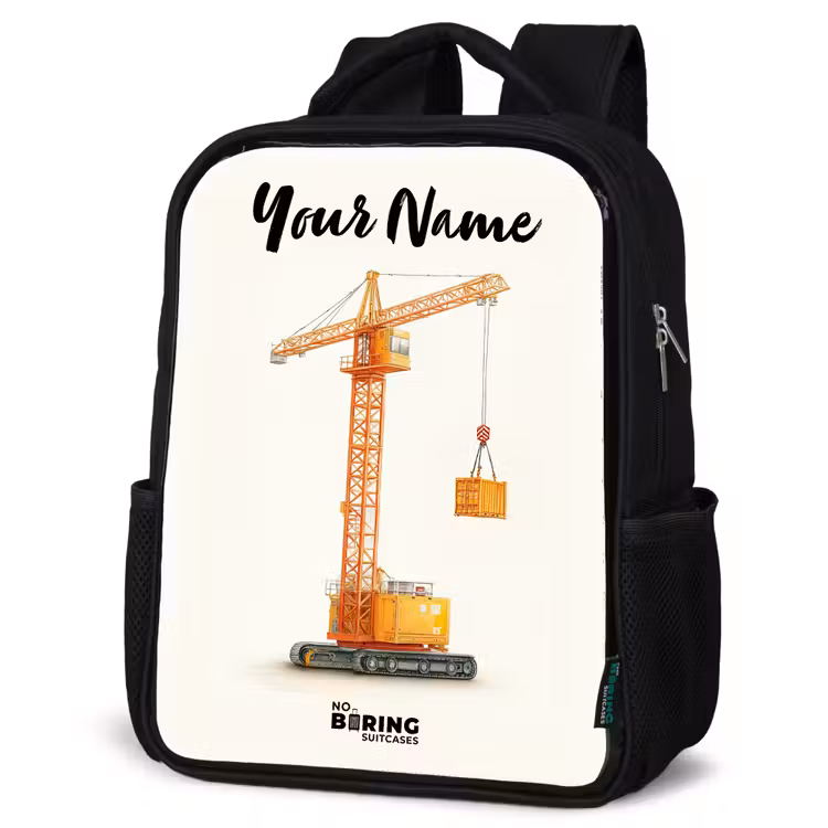 Kids backpack with name - Black - Tower Crane - Signed - Orange — 6