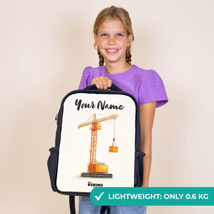 Kids backpack with name - Black - Tower Crane - Signed - Orange — 9