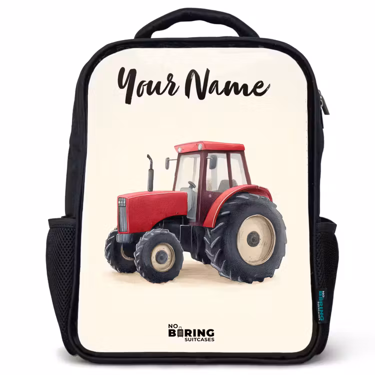 Kids backpack with name - Black - Tractor - Signed - Red — 1
