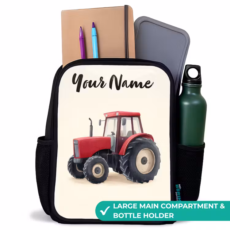 Kids backpack with name - Black - Tractor - Signed - Red — 10