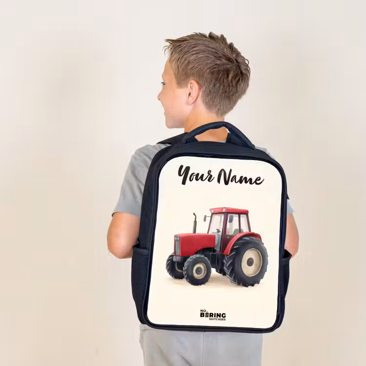 Kids backpack with name - Black - Tractor - Signed - Red — 2