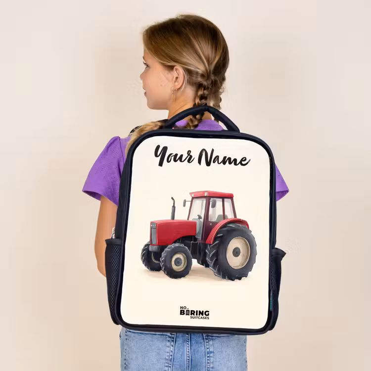 Kids backpack with name - Black - Tractor - Signed - Red — 4