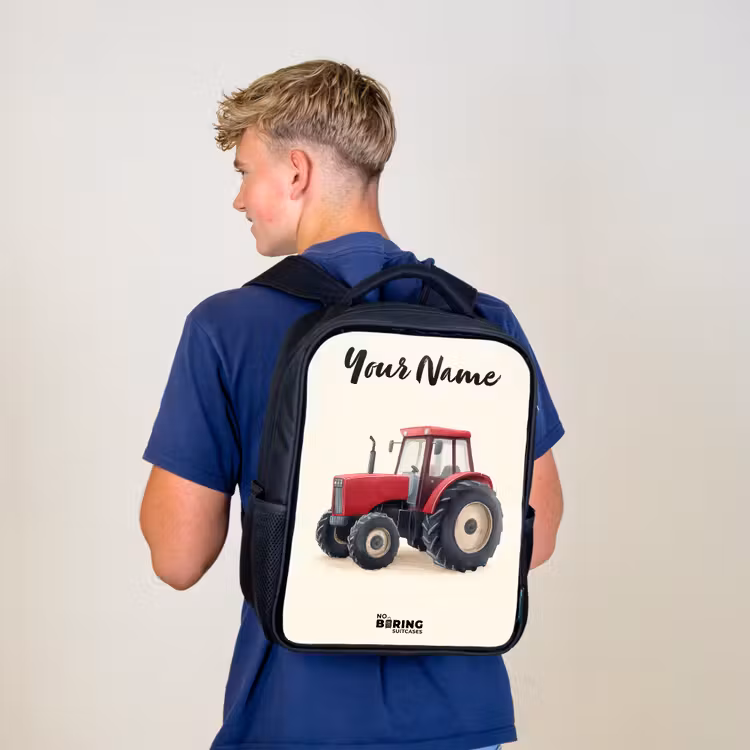 Kids backpack with name - Black - Tractor - Signed - Red — 5