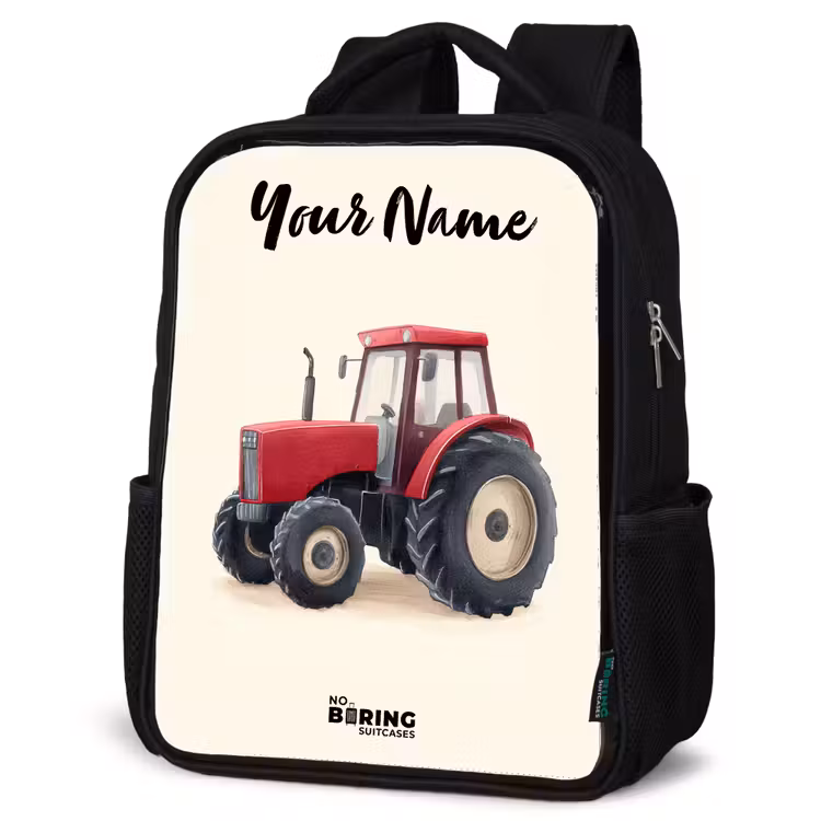 Kids backpack with name - Black - Tractor - Signed - Red — 6