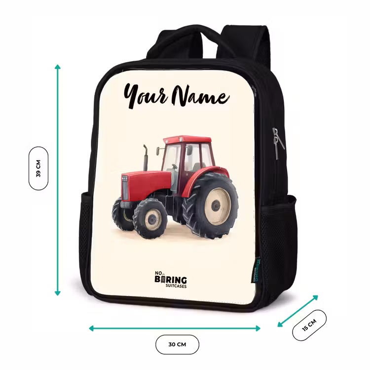 Kids backpack with name - Black - Tractor - Signed - Red — 8