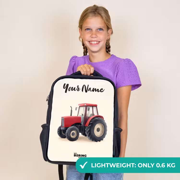 Kids backpack with name - Black - Tractor - Signed - Red — 9