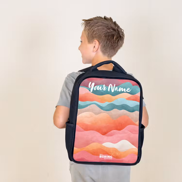 Kids backpack with name - Black - Waves - Colorful - Abstract — 2