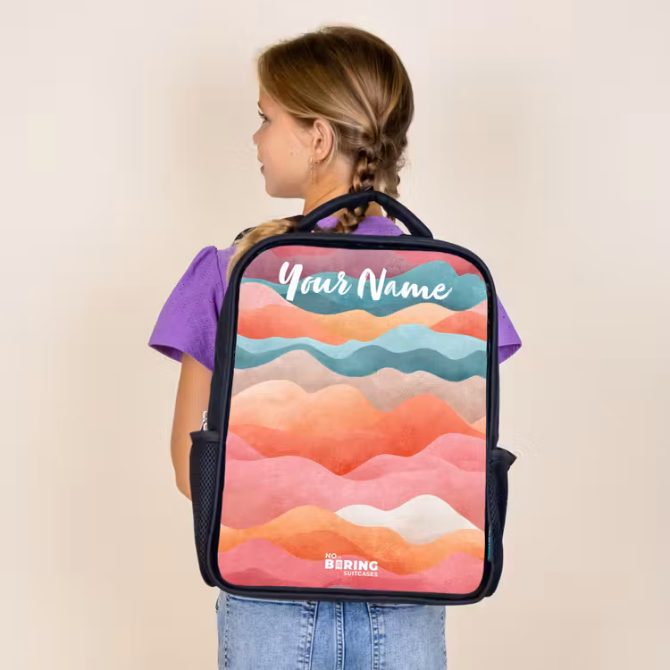 Kids backpack with name - Black - Waves - Colorful - Abstract — 4