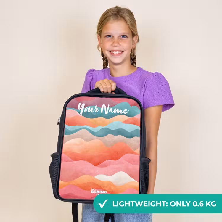 Kids backpack with name - Black - Waves - Colorful - Abstract — 9