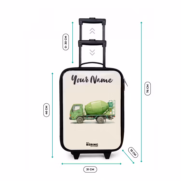 Children's suitcase with name - Concrete mixer - Signed - Green — 3