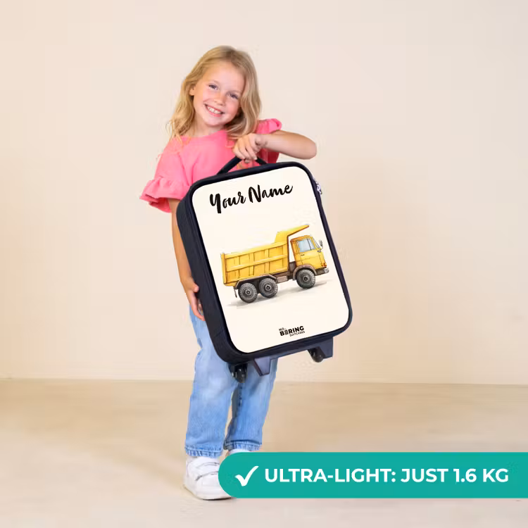 Children's suitcase with name - Dump truck - Signed - Yellow — 5