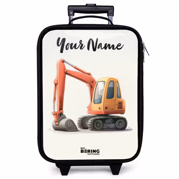 Children's suitcase with name - Excavator - Signed - Orange — 1