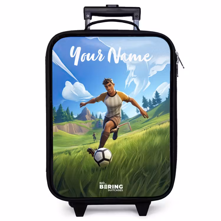 Children's suitcase with name - Soccer player - Grass - Goal - Colorful — 1