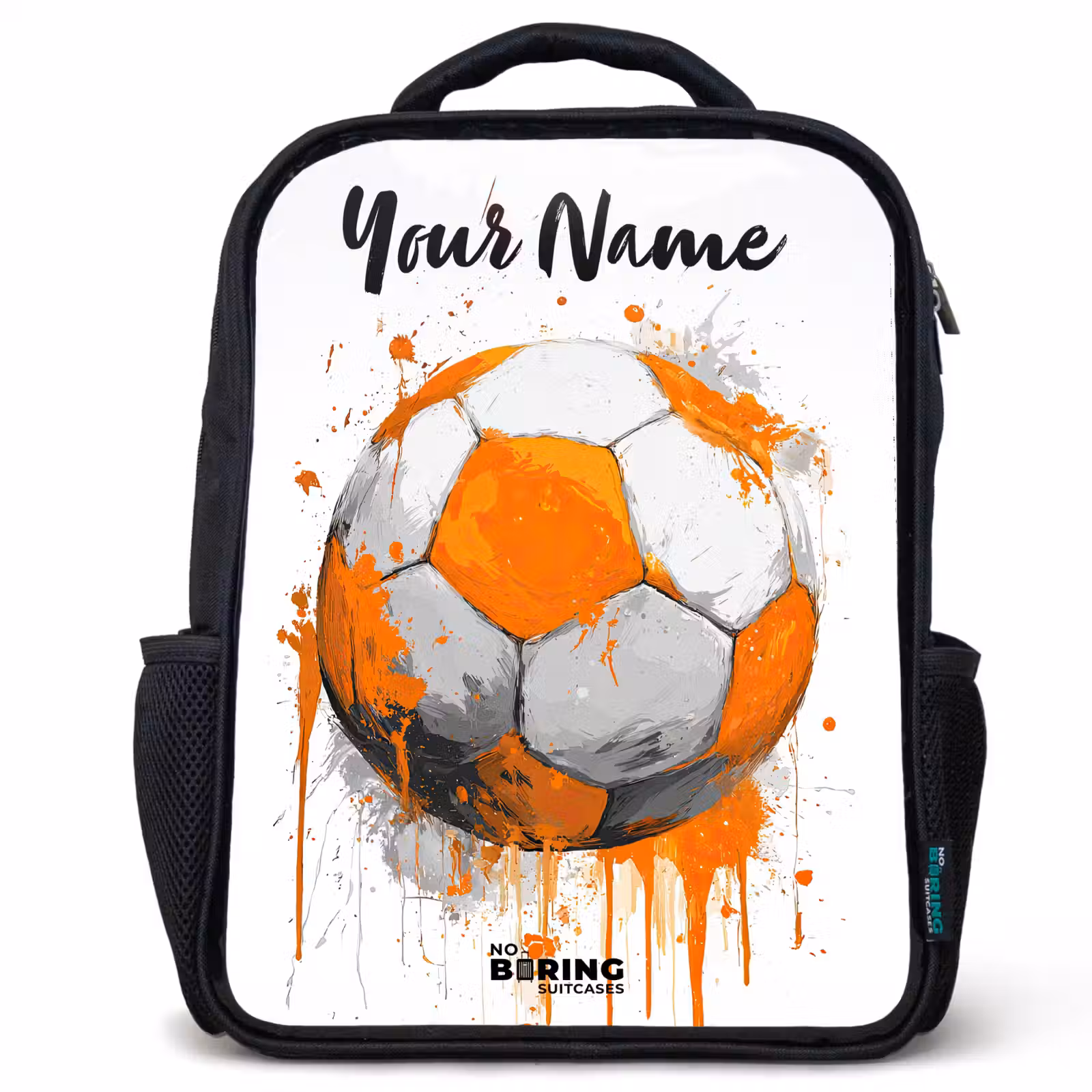 Kids backpack with name - Black - Soccer Vibes - Paint - Orange — 1