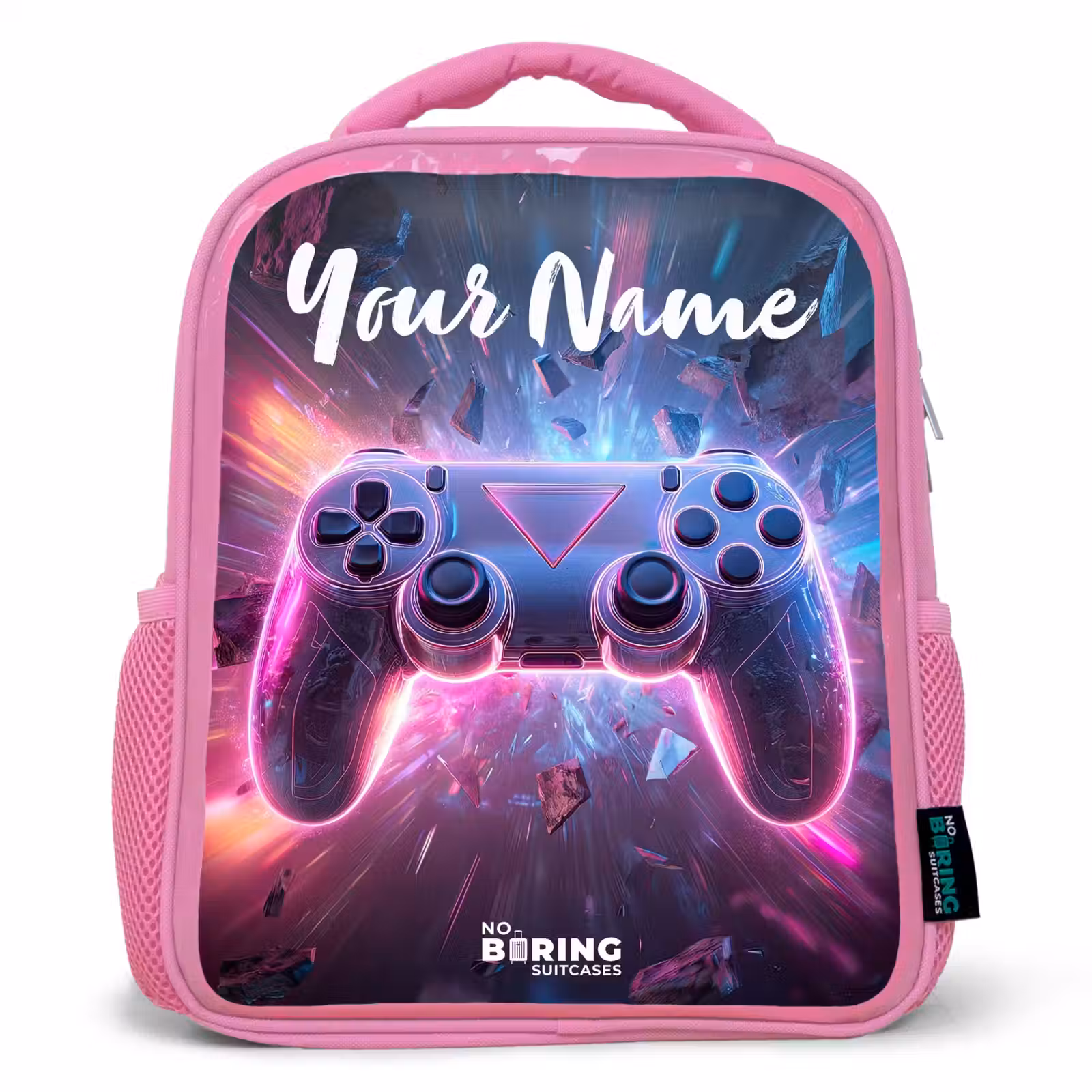 Kids backpack with name - Pink - Controller - Neon - Game — 1