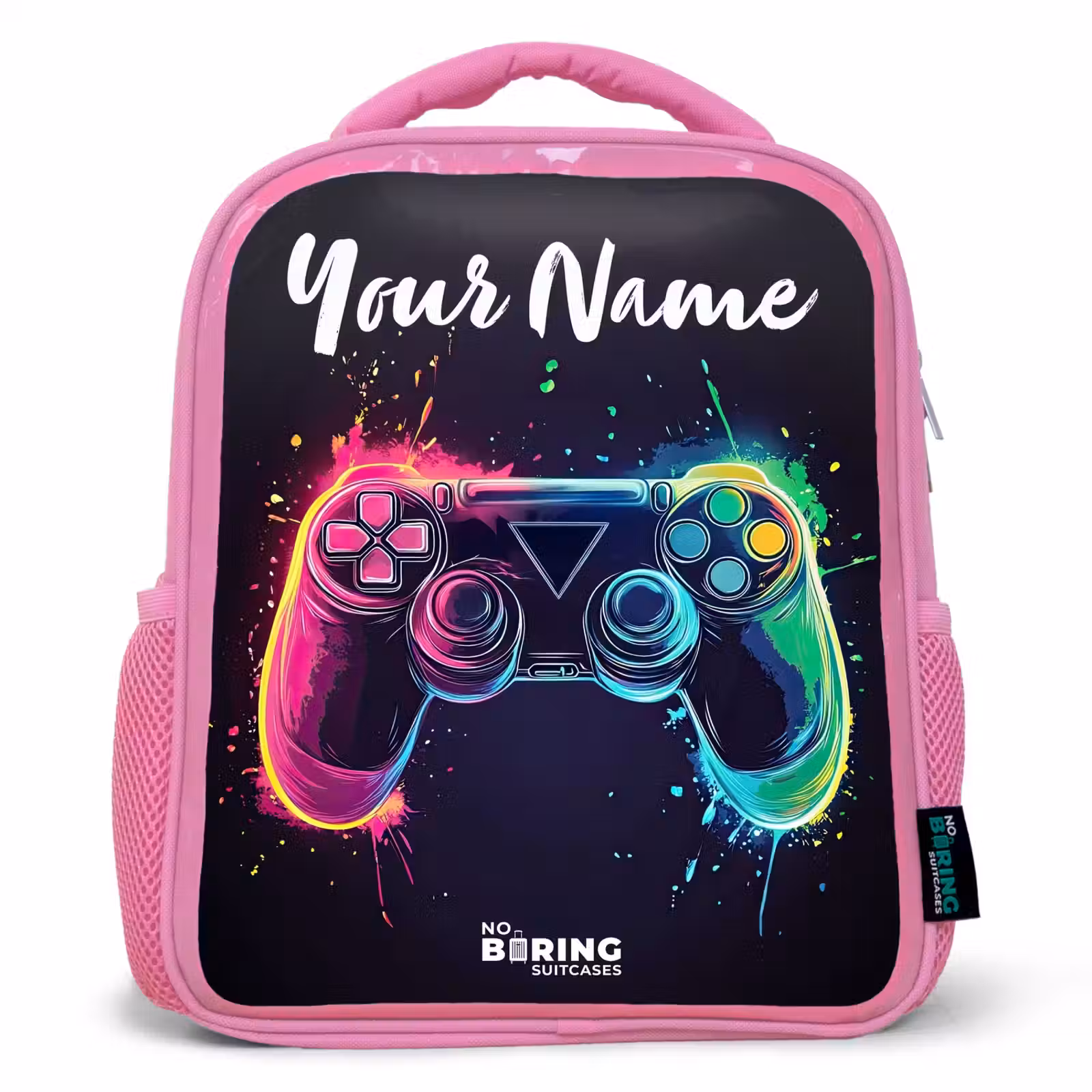 Kids backpack with name - Pink - Neon - Controller - Paint splashes - Game — 1