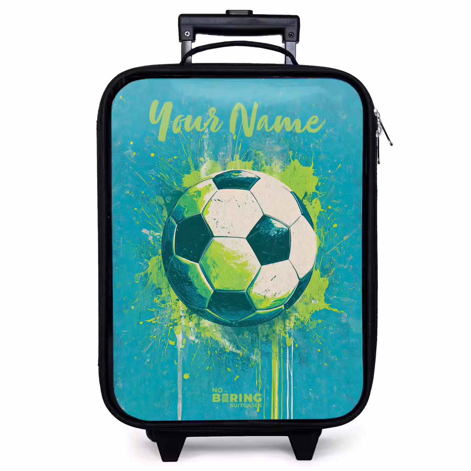 Children's suitcase with name - Soccer vibes - Paint splashes - Green - Blue — 1