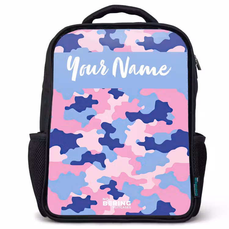 Kids backpack with name - Black - Camouflage - Pink - Blue — 1