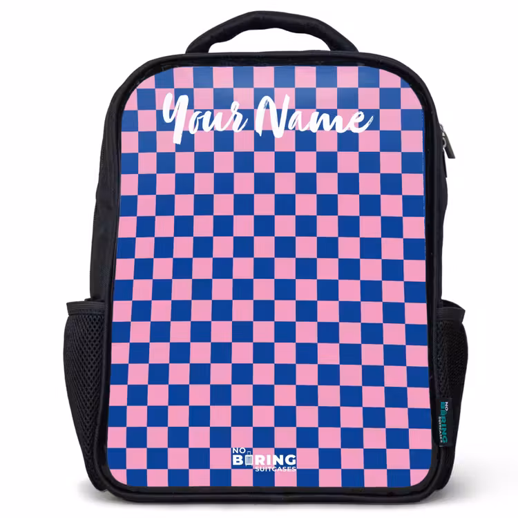 Kids backpack with name - Black - Cubes - Blue - Pink — 1