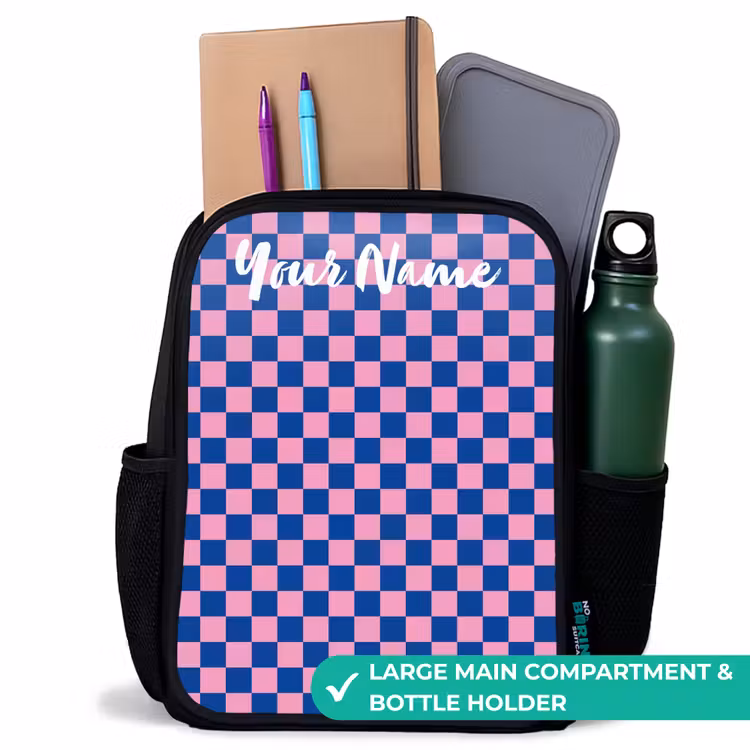 Kids backpack with name - Black - Cubes - Blue - Pink — 10