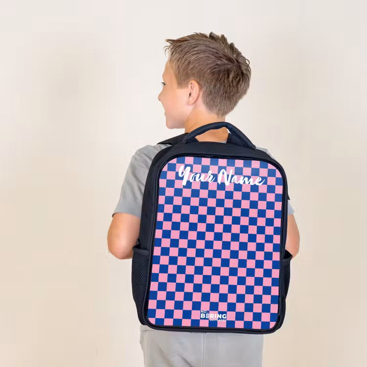 Kids backpack with name - Black - Cubes - Blue - Pink — 2