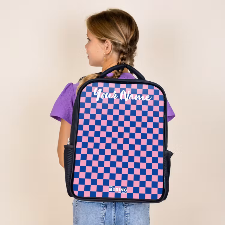 Kids backpack with name - Black - Cubes - Blue - Pink — 4