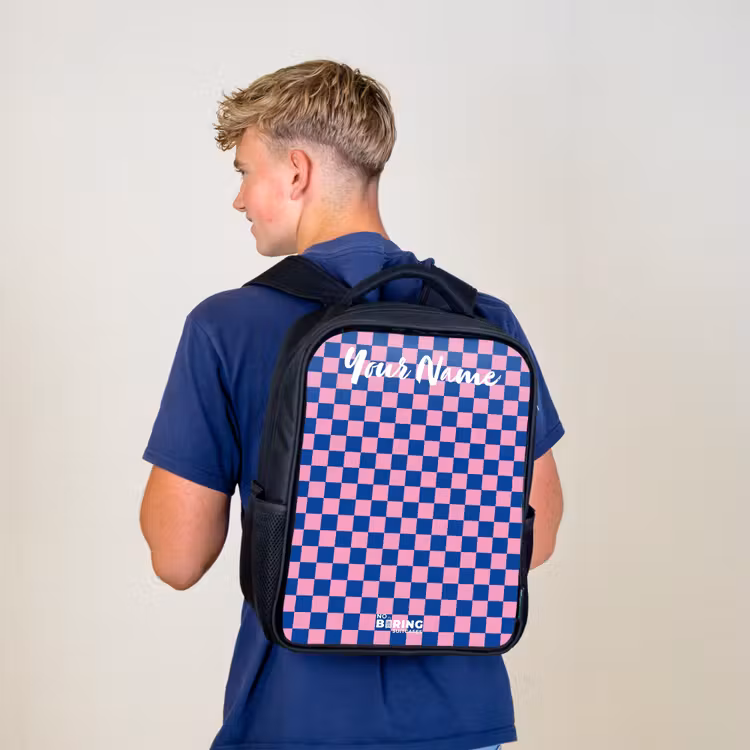 Kids backpack with name - Black - Cubes - Blue - Pink — 5