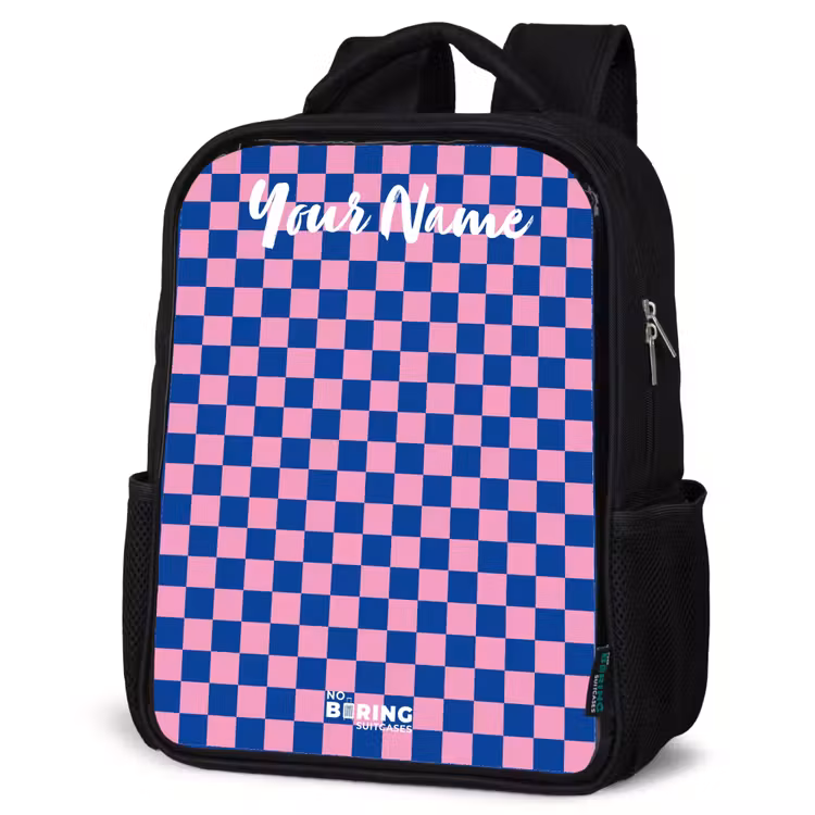 Kids backpack with name - Black - Cubes - Blue - Pink — 6