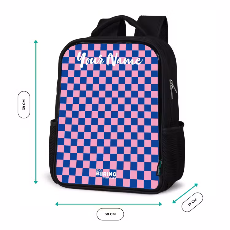 Kids backpack with name - Black - Cubes - Blue - Pink — 8