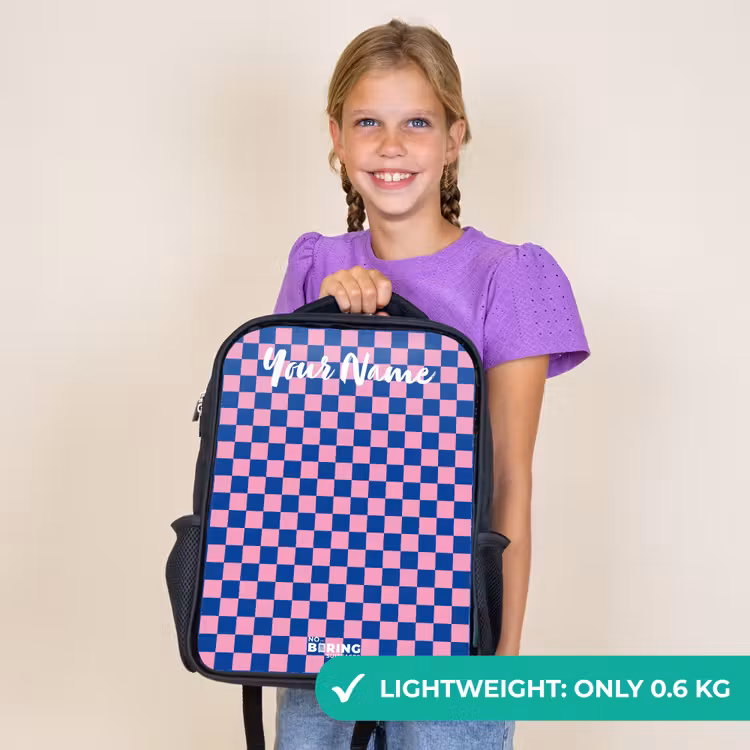 Kids backpack with name - Black - Cubes - Blue - Pink — 9