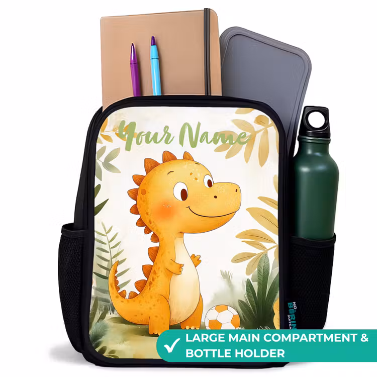 Kids backpack with name - Black - Dino - Football - Orange — 10