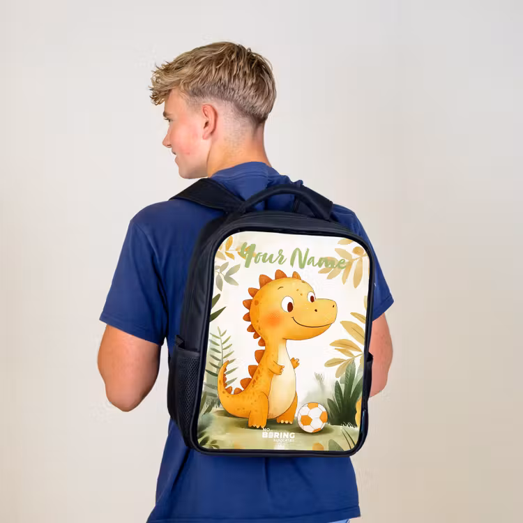 Kids backpack with name - Black - Dino - Football - Orange — 5