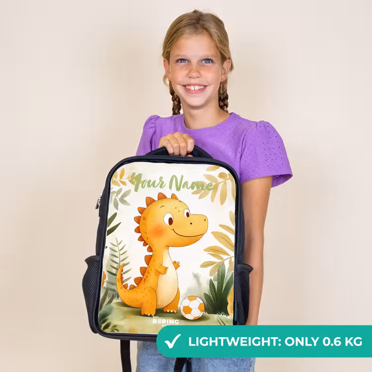 Kids backpack with name - Black - Dino - Football - Orange — 9